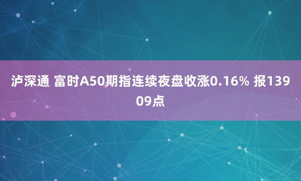 泸深通 富时A50期指连续夜盘收涨0.16% 报13909点