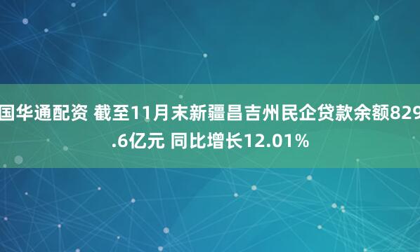 国华通配资 截至11月末新疆昌吉州民企贷款余额829.6亿元 同比增长12.01%